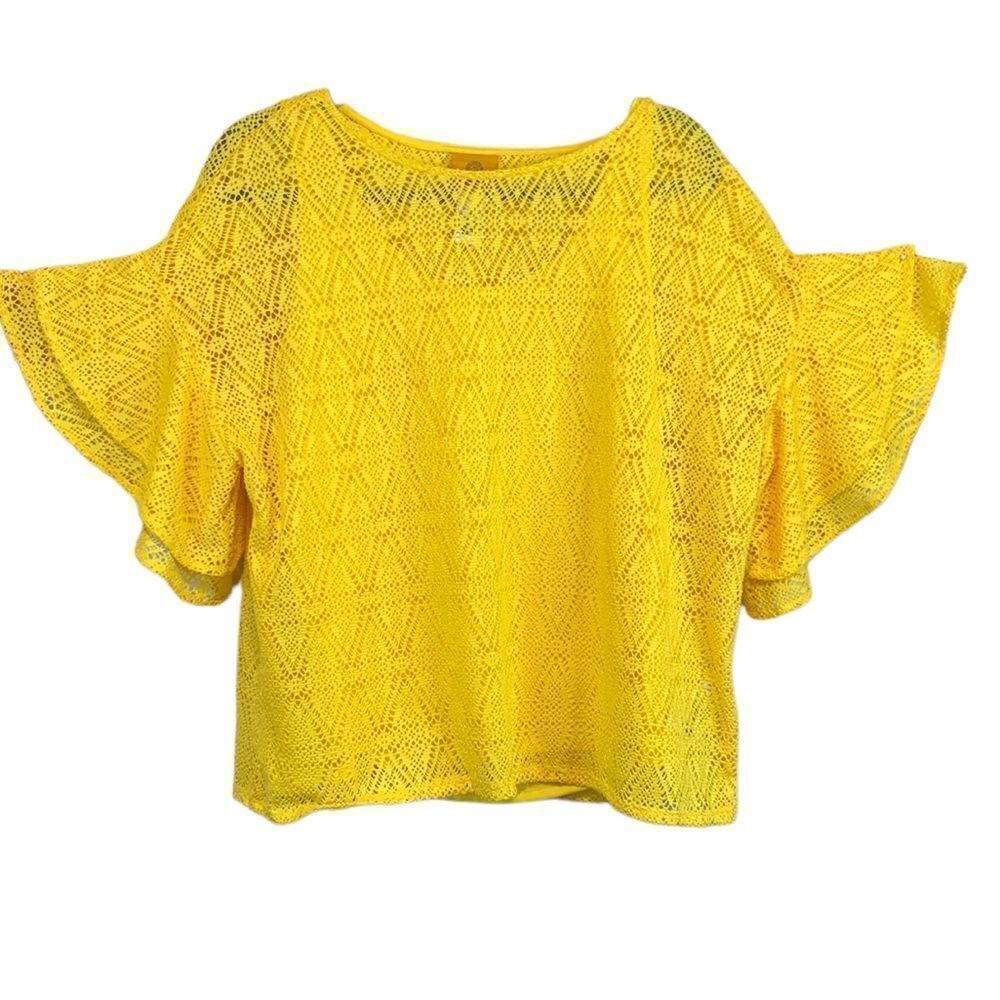 Ruby Rd Yellow Crochet Overlay Top